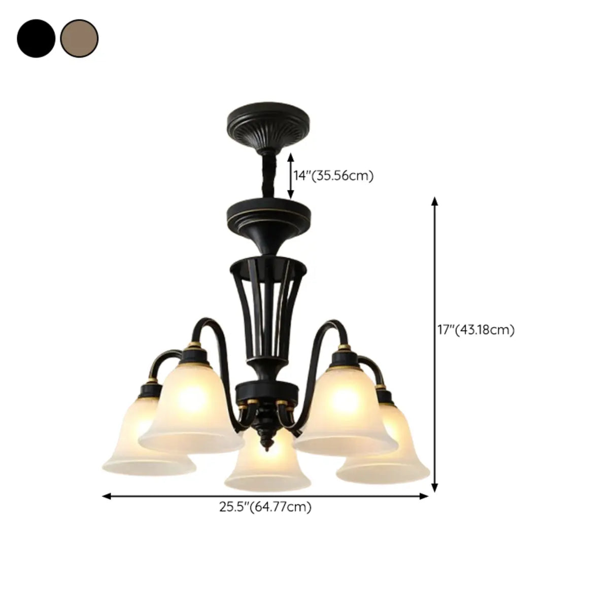 Classic Bronze Curved Arms Round Frosted Glass Chandelier Image - 32