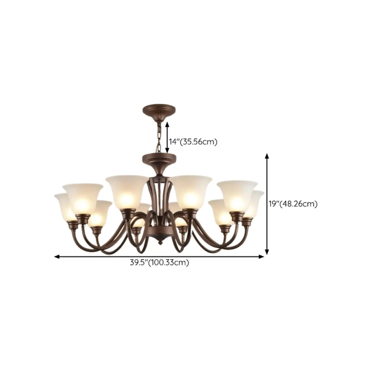 Classic Bronze Curved Arms Round Frosted Glass Chandelier Image - 35