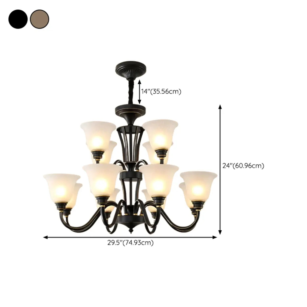 Classic Bronze Curved Arms Round Frosted Glass Chandelier Image - 36