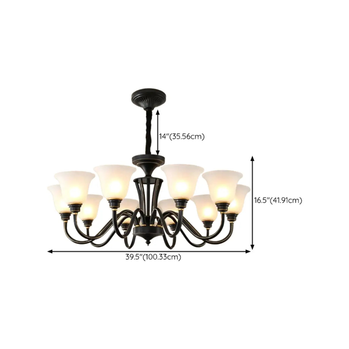 Classic Bronze Curved Arms Round Frosted Glass Chandelier Image - 37