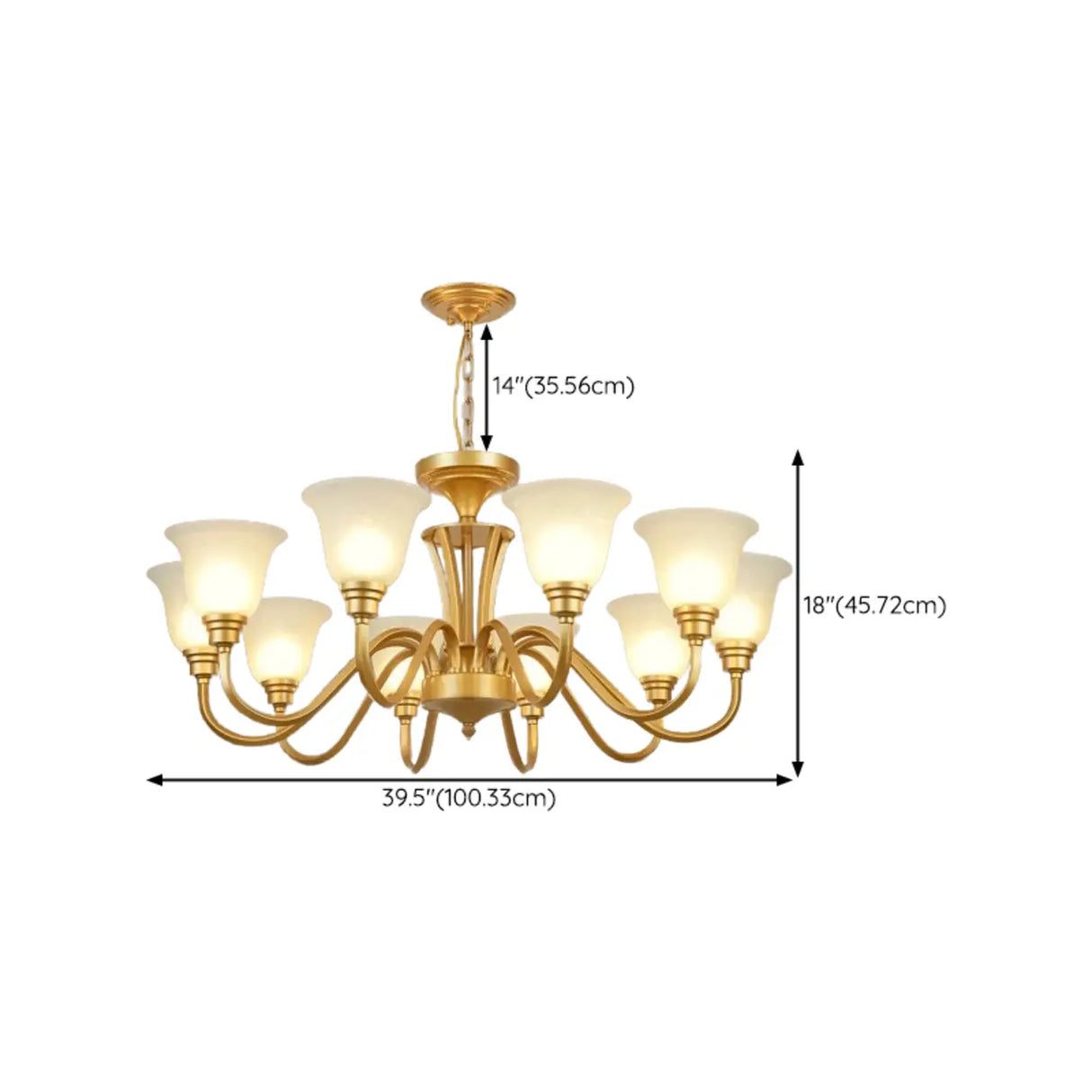 Classic Bronze Curved Arms Round Frosted Glass Chandelier Image - 42