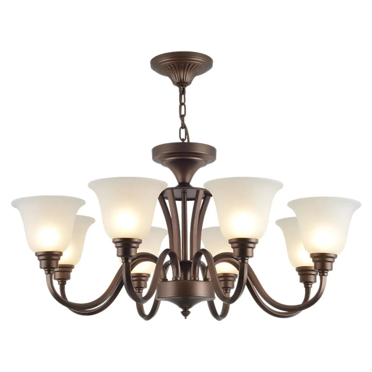 Classic Bronze Curved Arms Round Frosted Glass Chandelier Image - 5