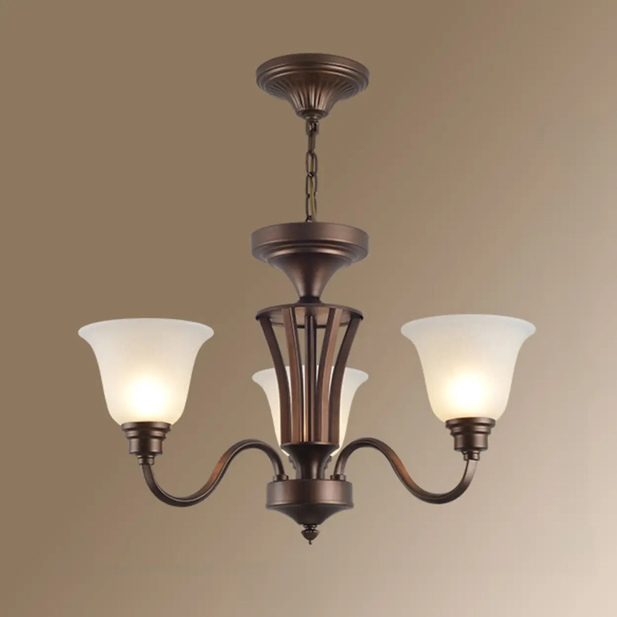 Classic Bronze Curved Arms Round Frosted Glass Chandelier Image - 6