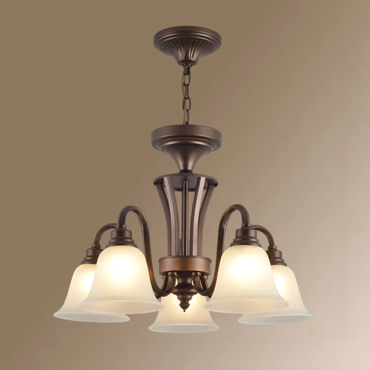 Classic Bronze Curved Arms Round Frosted Glass Chandelier Image - 7