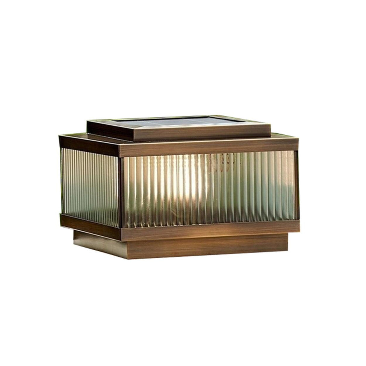 Classic Bronze Solar Ribbed Glass Outdoor Table Lamp Image - 3