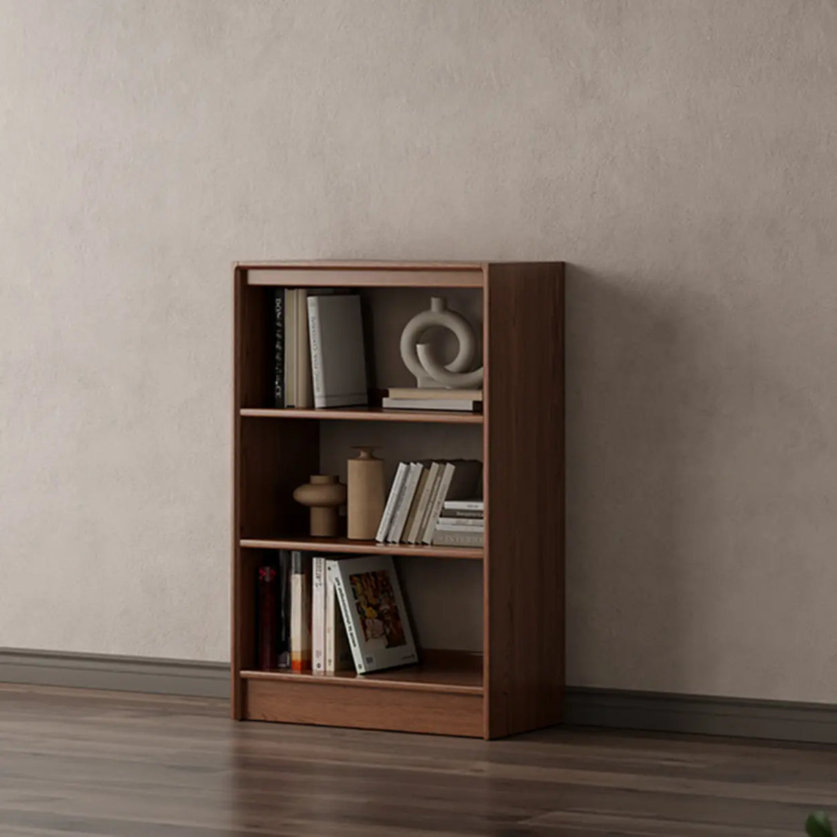 Classic Brown Wood Vertical Bookshelf with Drawers Image - 1