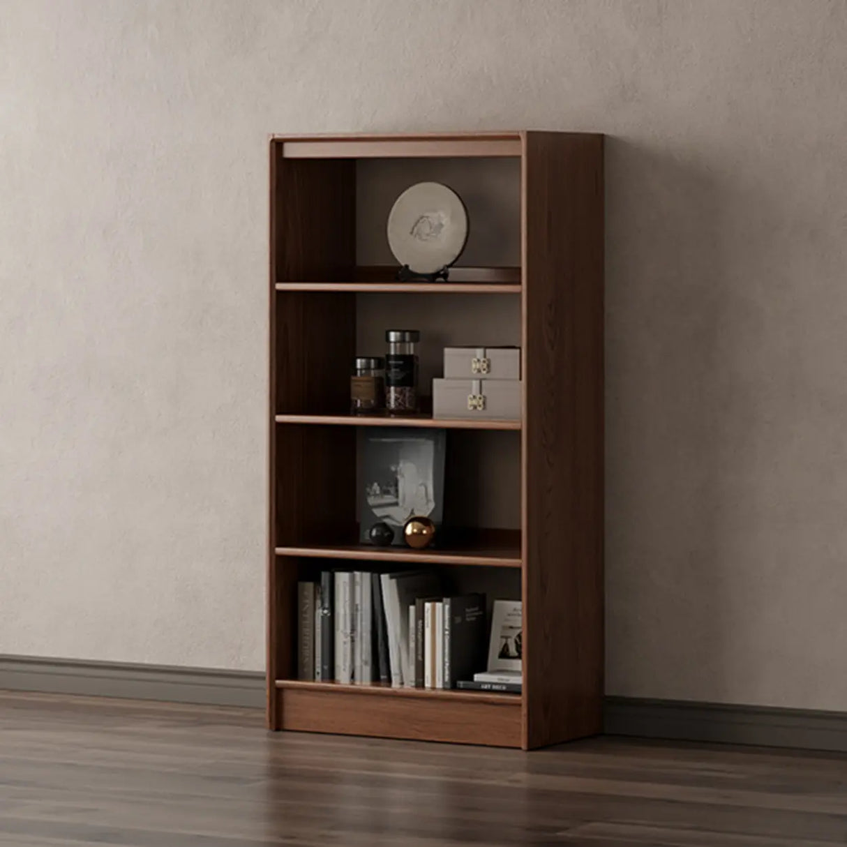 Classic Brown Wood Vertical Bookshelf with Drawers Image - 2