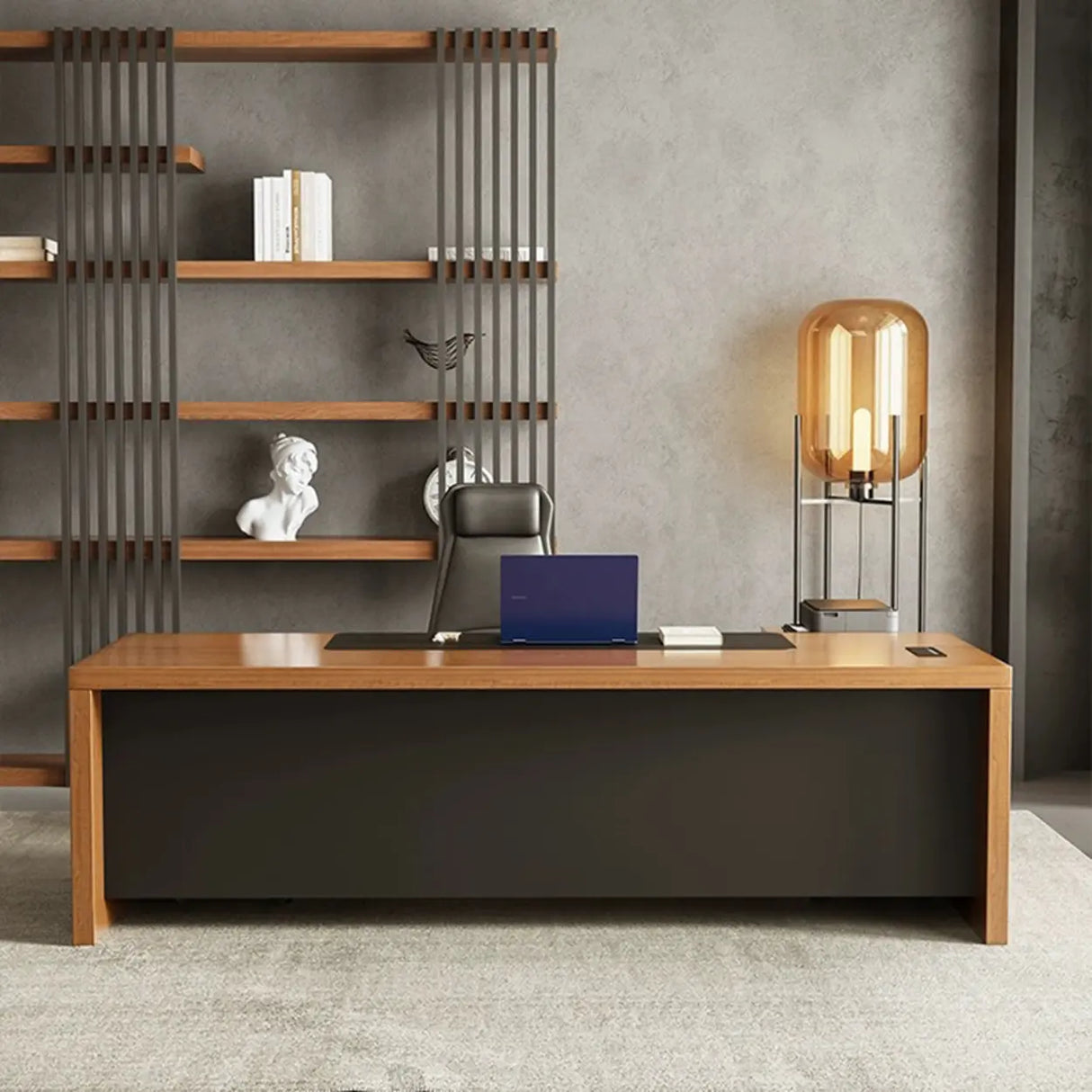 Classic Brown Wooden Rectangle Office Computer Desk Image - 3