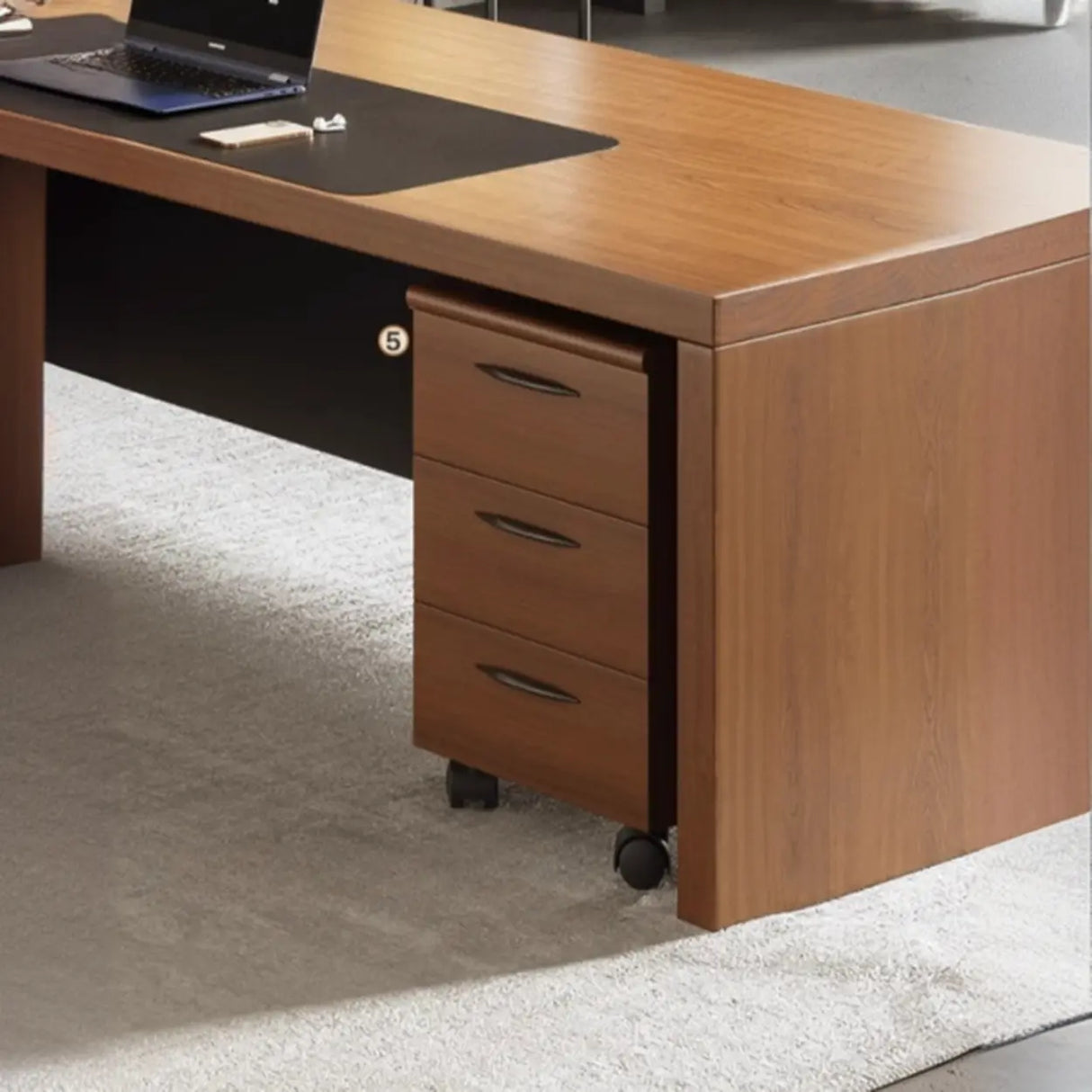 Classic Brown Wooden Rectangle Office Computer Desk Image - 4