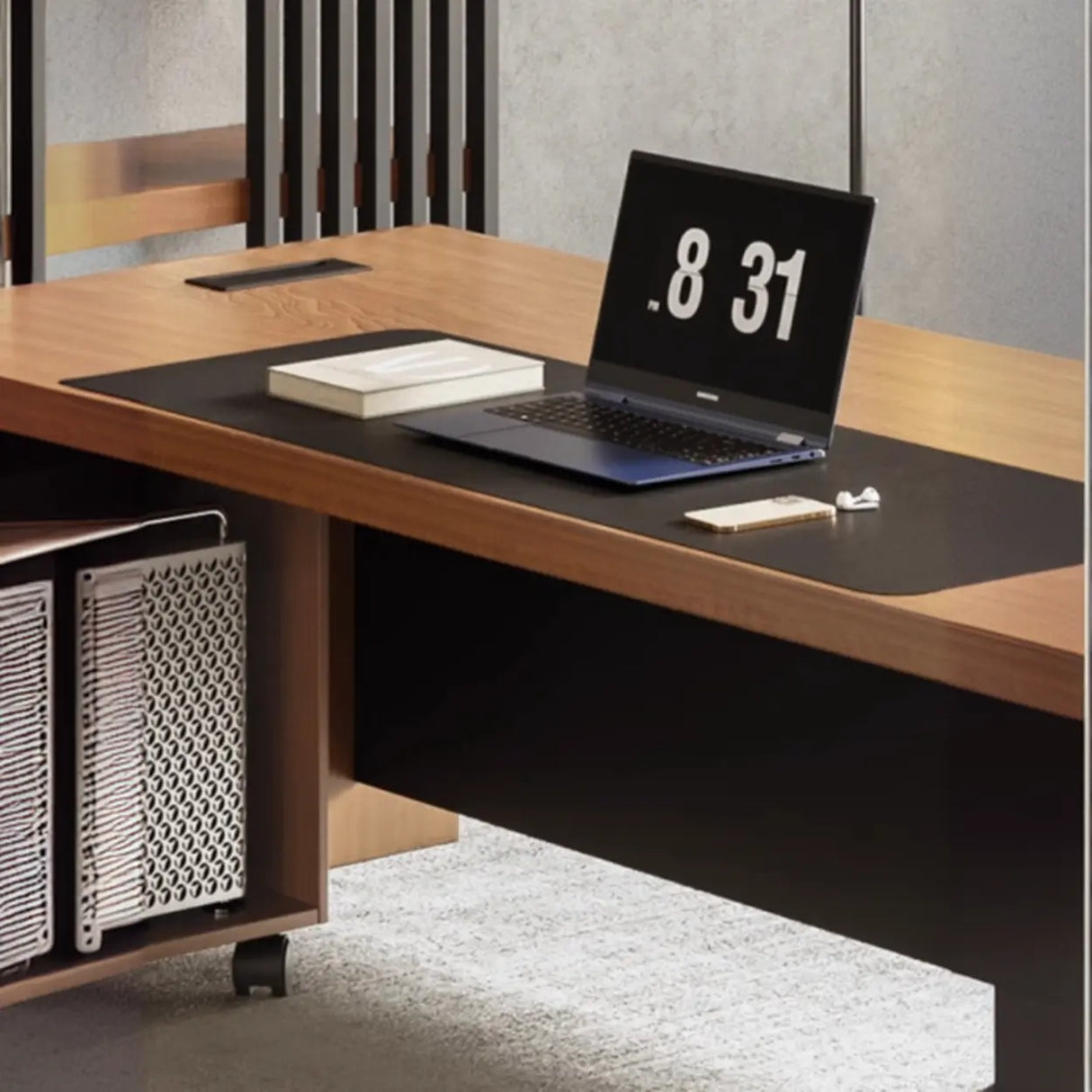 Classic Brown Wooden Rectangle Office Computer Desk Image - 6