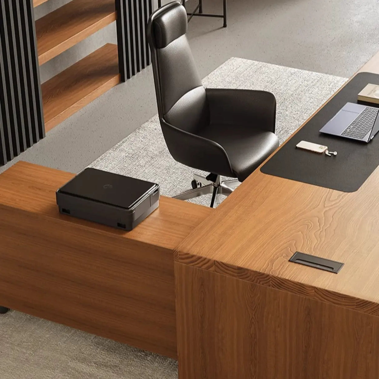 Classic Brown Wooden Rectangle Office Computer Desk Image - 7