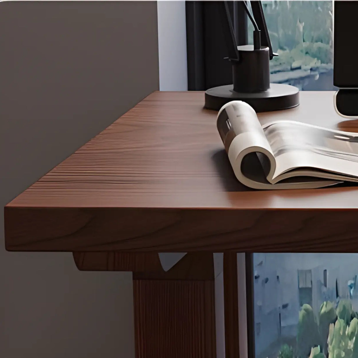 Classic Brown Wooden Rectangular Double Computer Desk Image - 6