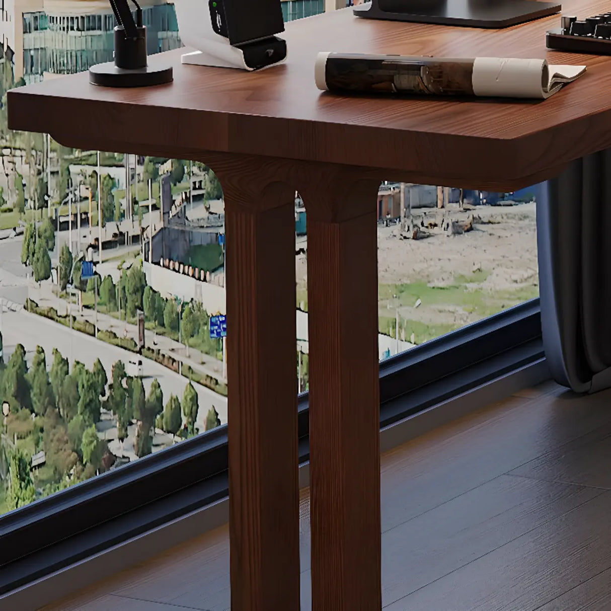 Classic Brown Wooden Rectangular Double Computer Desk Image - 8