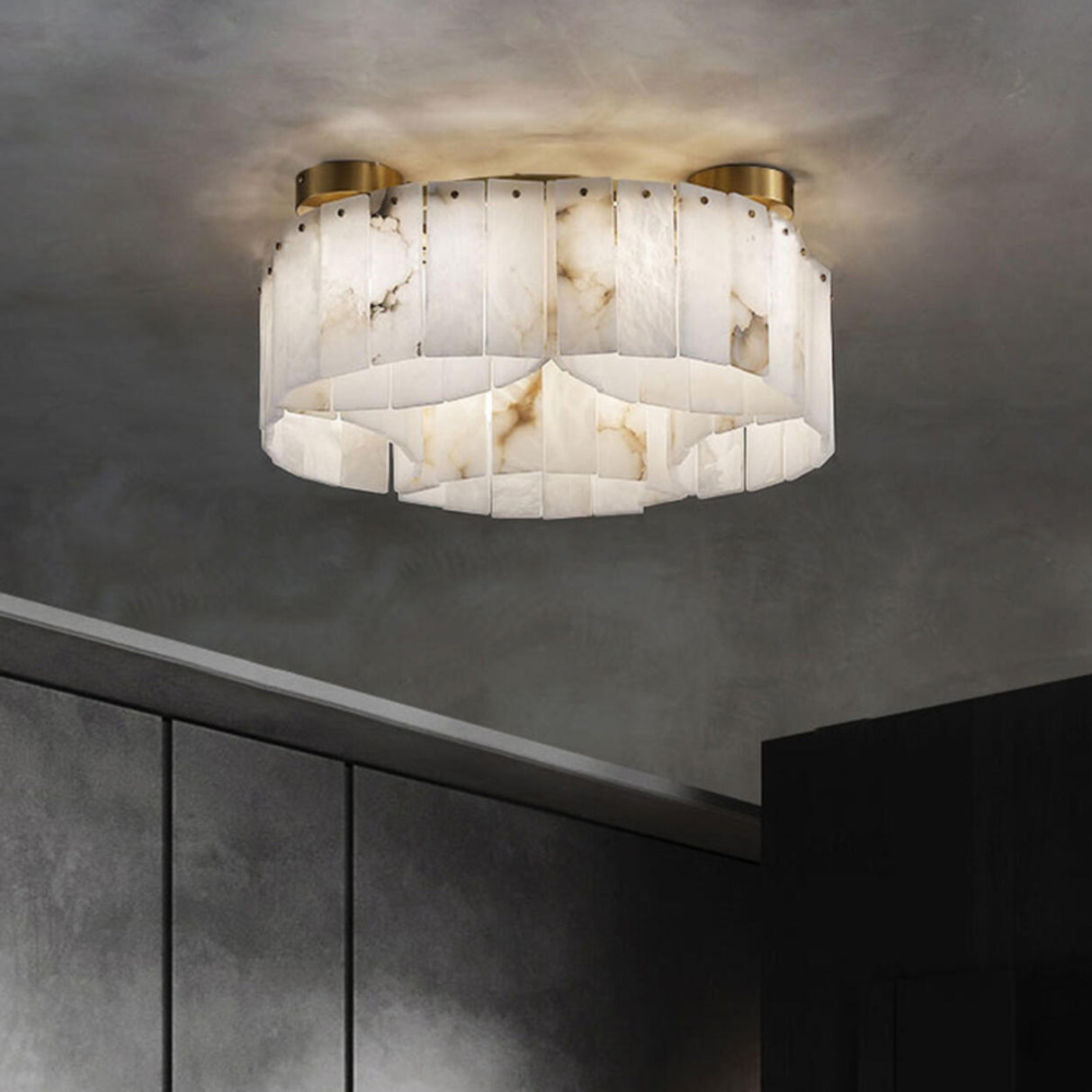 Classic Cascading Ring Stone Semi-Flush Mount Light Image - 1