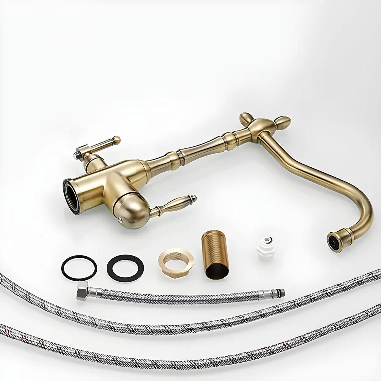 Classic Chrome Kitchen Faucet with Dual Handles Image - 13