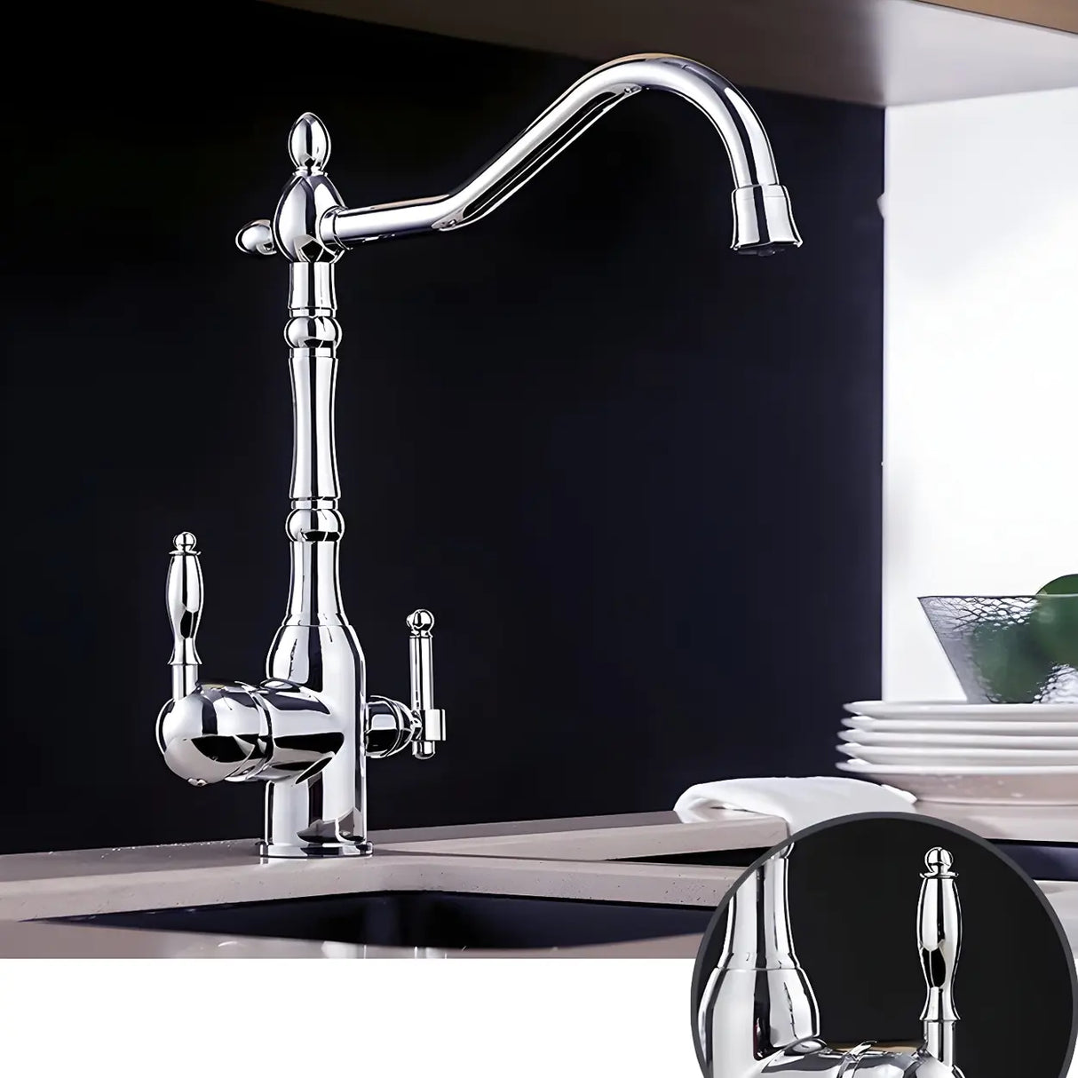Classic Chrome Kitchen Faucet with Dual Handles Image - 1