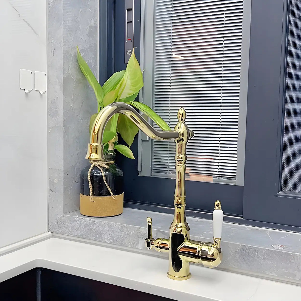 Classic Chrome Kitchen Faucet with Dual Handles Image - 4