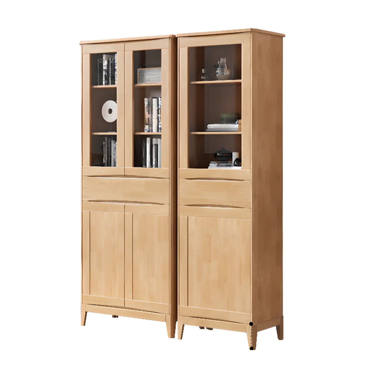 Classic Closed Cabinet Glass Door Wood Narrow Bookcase Image - 12
