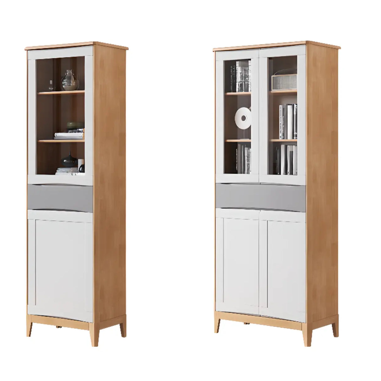 Classic Closed Cabinet Glass Door Wood Narrow Bookcase Image - 13