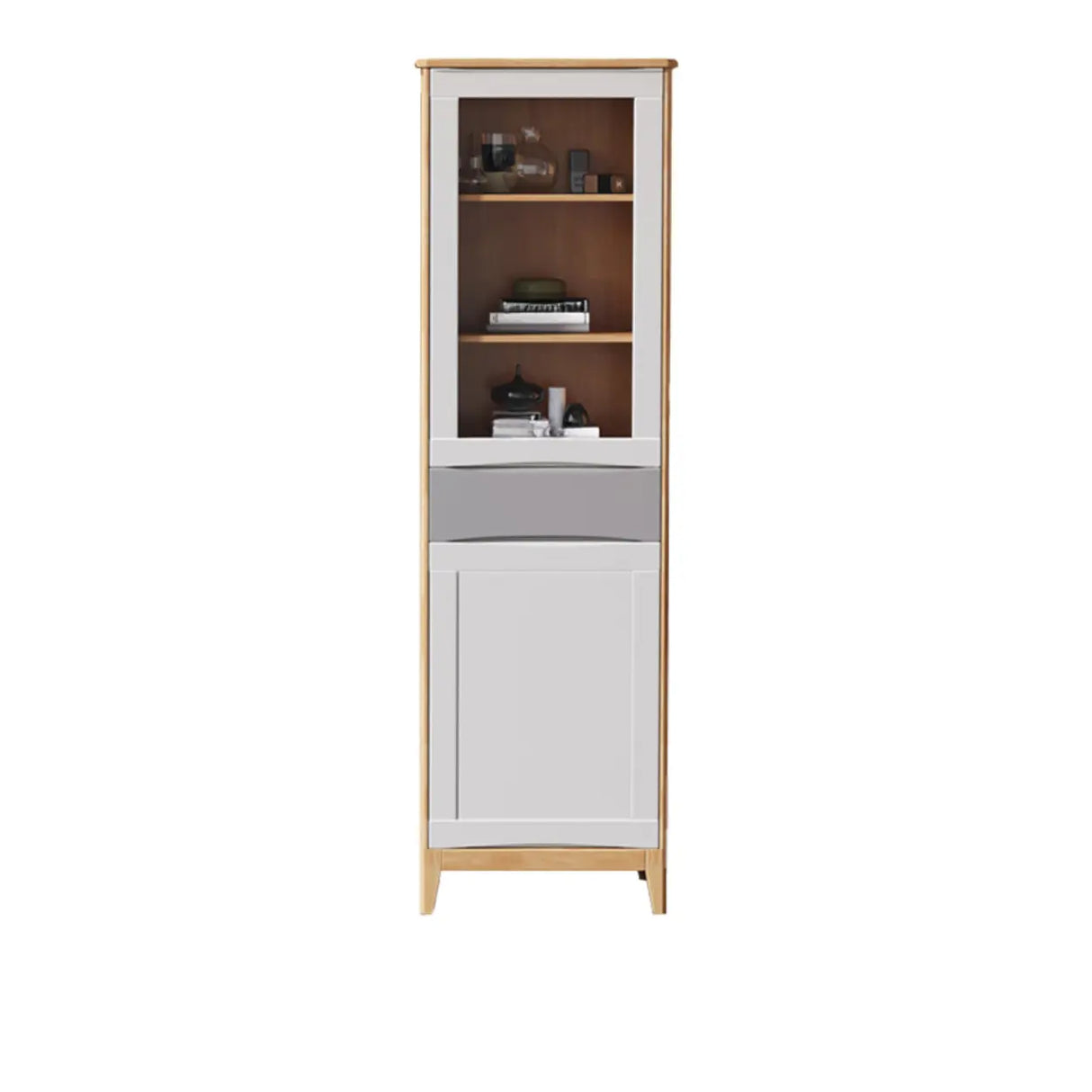 Classic Closed Cabinet Glass Door Wood Narrow Bookcase Image - 14