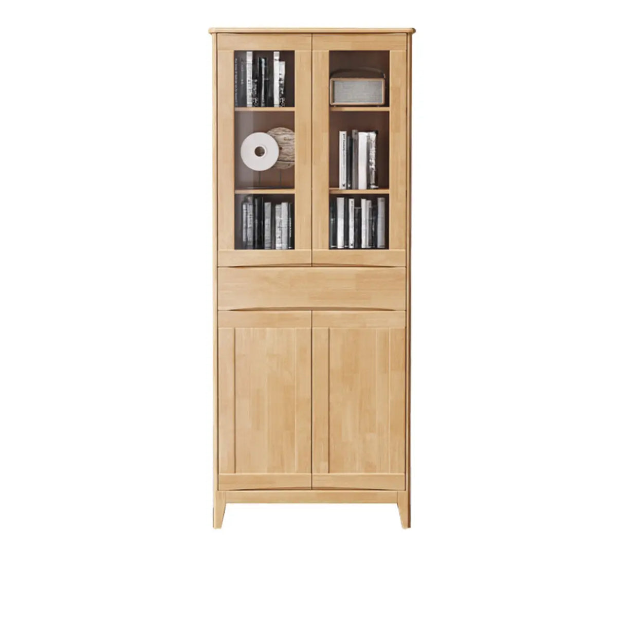 Classic Closed Cabinet Glass Door Wood Narrow Bookcase Image - 15