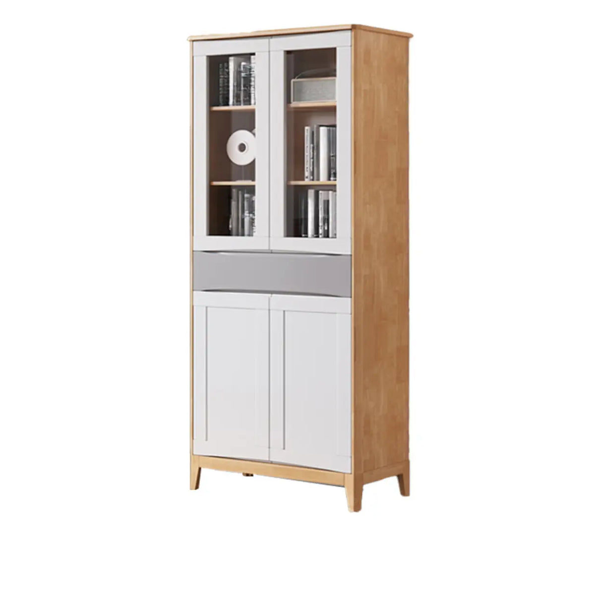 Classic Closed Cabinet Glass Door Wood Narrow Bookcase Image - 16