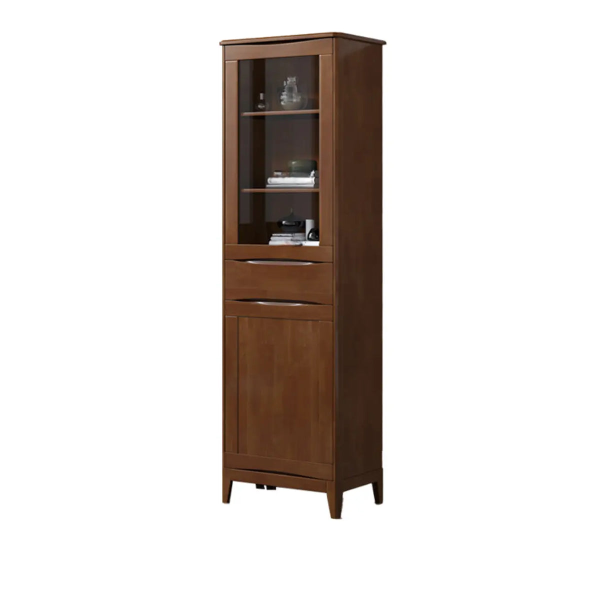 Classic Closed Cabinet Glass Door Wood Narrow Bookcase Image - 17