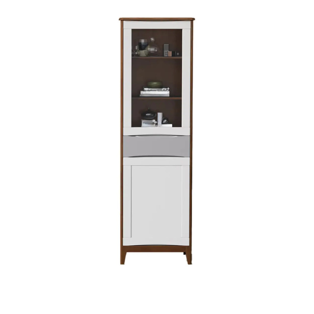 Classic Closed Cabinet Glass Door Wood Narrow Bookcase Image - 19