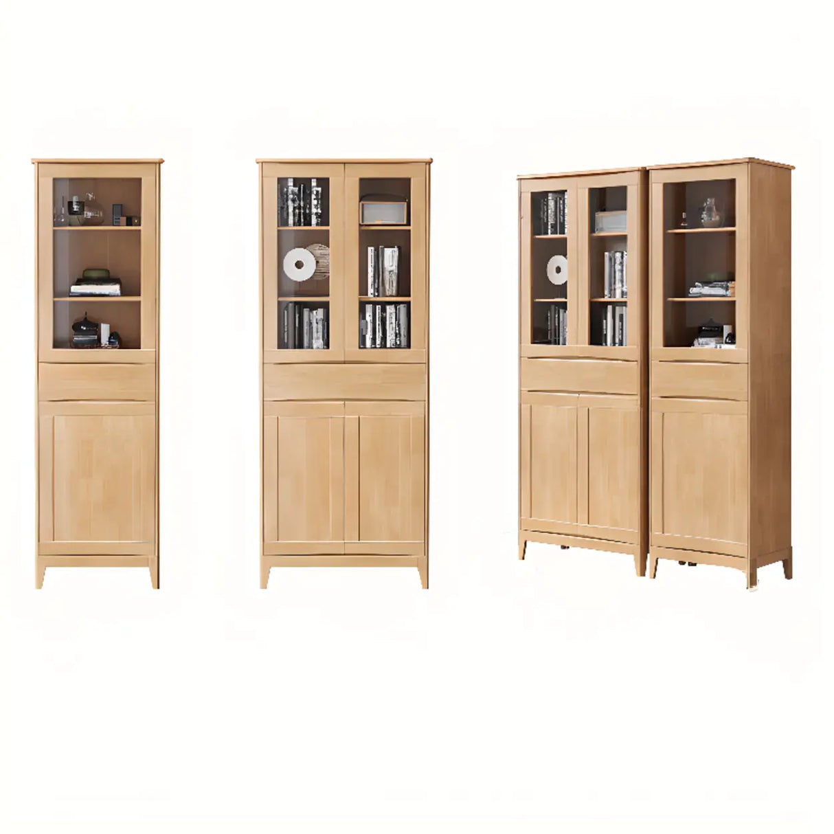 Classic Closed Cabinet Glass Door Wood Narrow Bookcase Image - 20