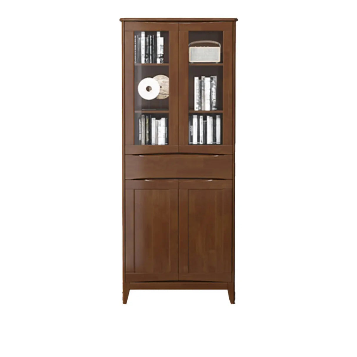 Classic Closed Cabinet Glass Door Wood Narrow Bookcase Image - 21