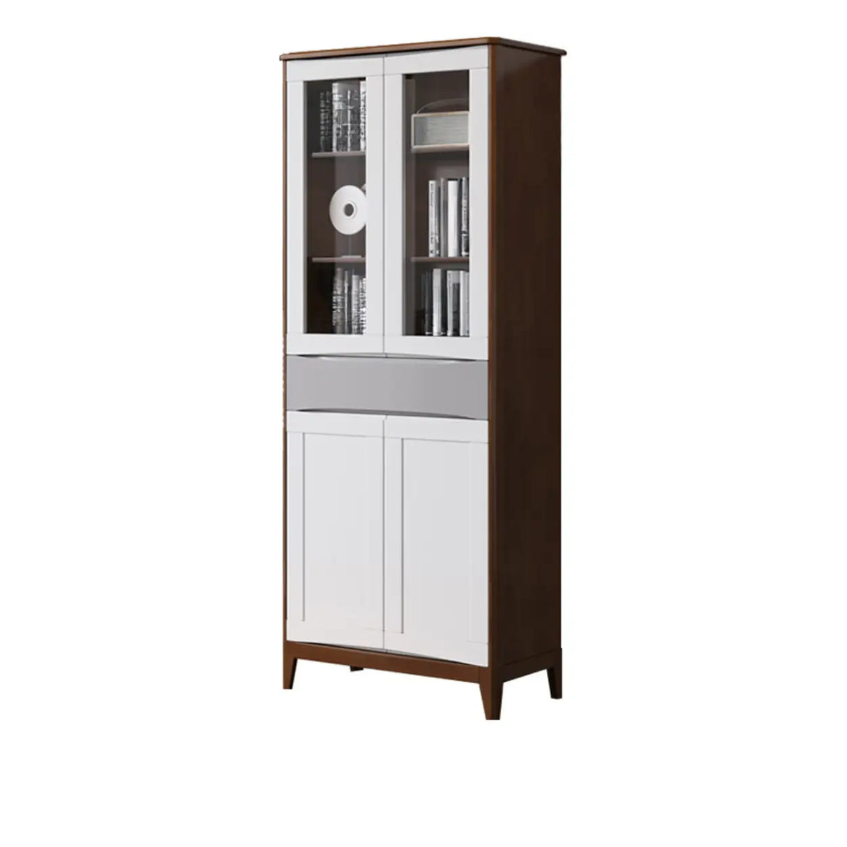 Classic Closed Cabinet Glass Door Wood Narrow Bookcase Image - 22