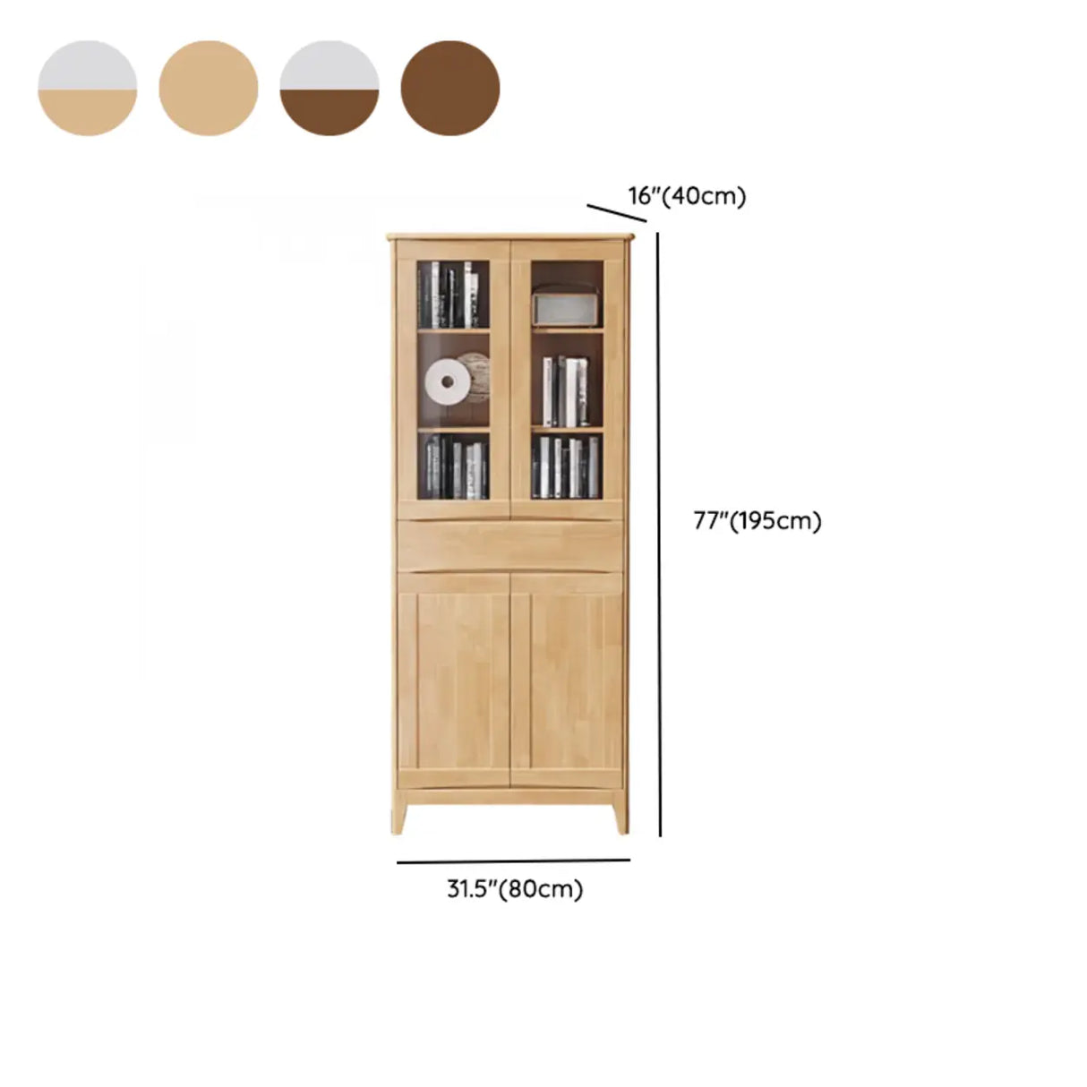 Classic Closed Cabinet Glass Door Wood Narrow Bookcase Image - 24