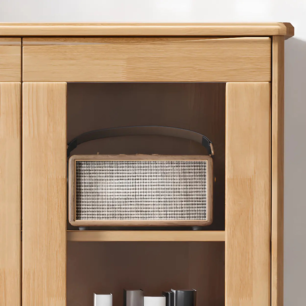 Classic Closed Cabinet Glass Door Wood Narrow Bookcase Image - 8