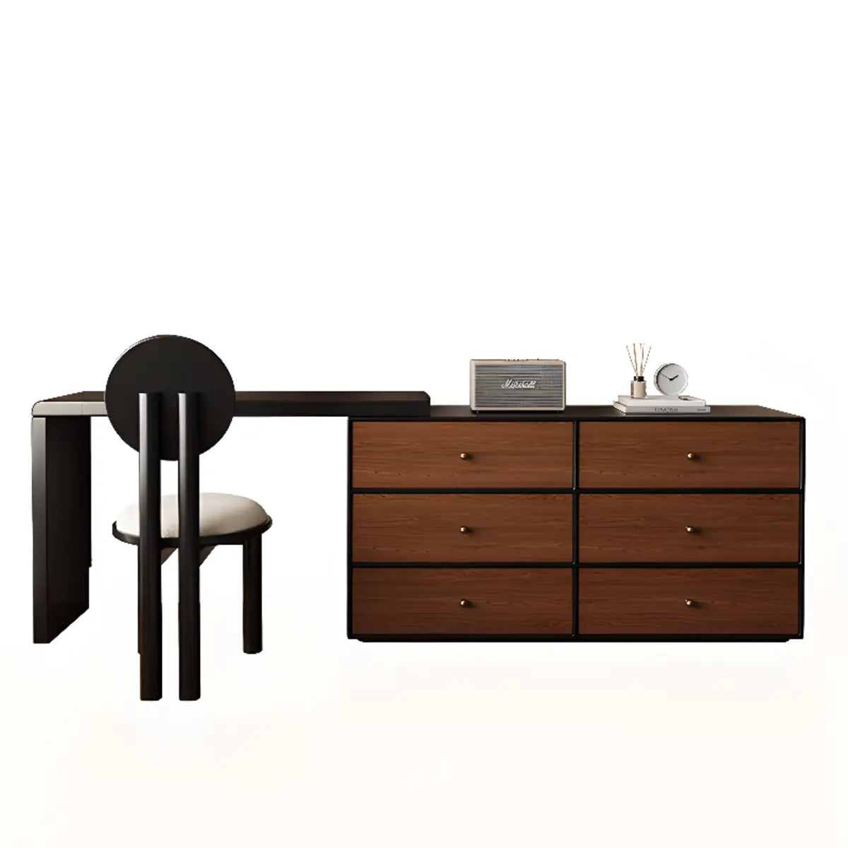 Classic Curved Mirror Black Wood Scalable Makeup Vanity Set Image - 2