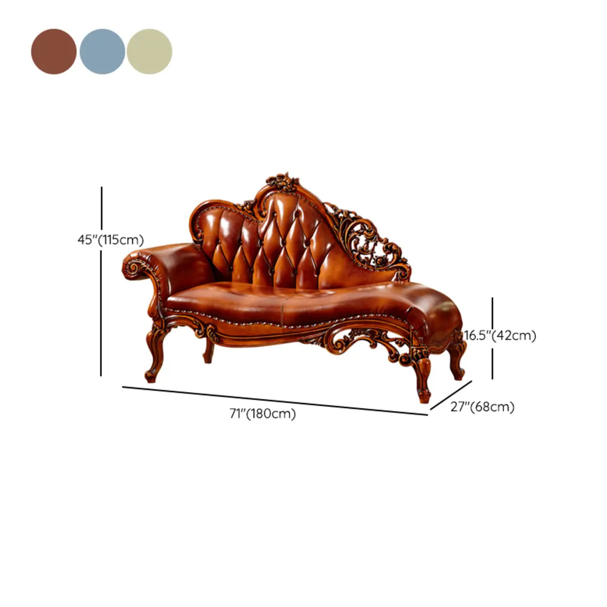 Classic Curved Tufted Reclining Leather Chaise Lounge Sofa Image - 14