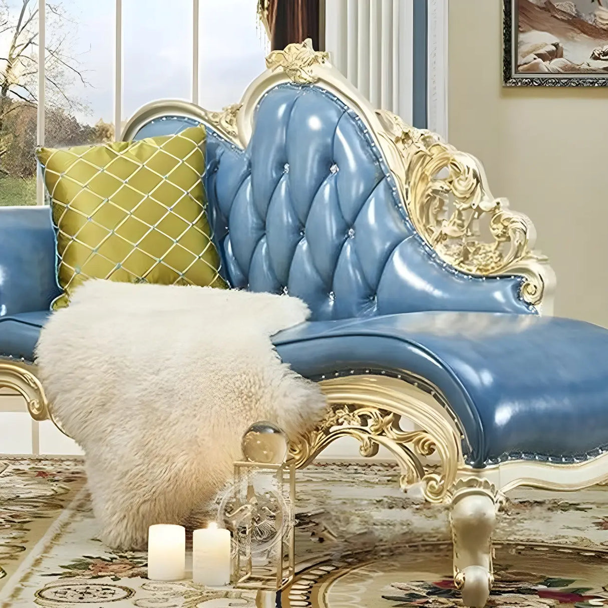 Classic Curved Tufted Reclining Leather Chaise Lounge Sofa Image - 8