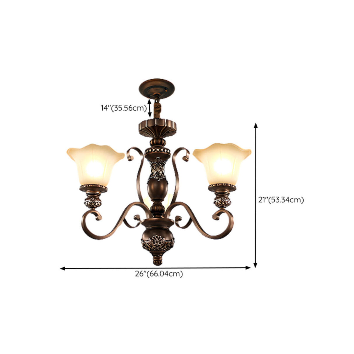 Classic Dome Floral Glass Chandelier Adjustable Chain