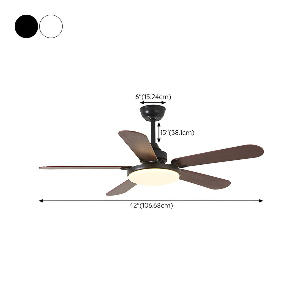 Classic Down Rod 5 Blade Wood Ceiling Fan with Light