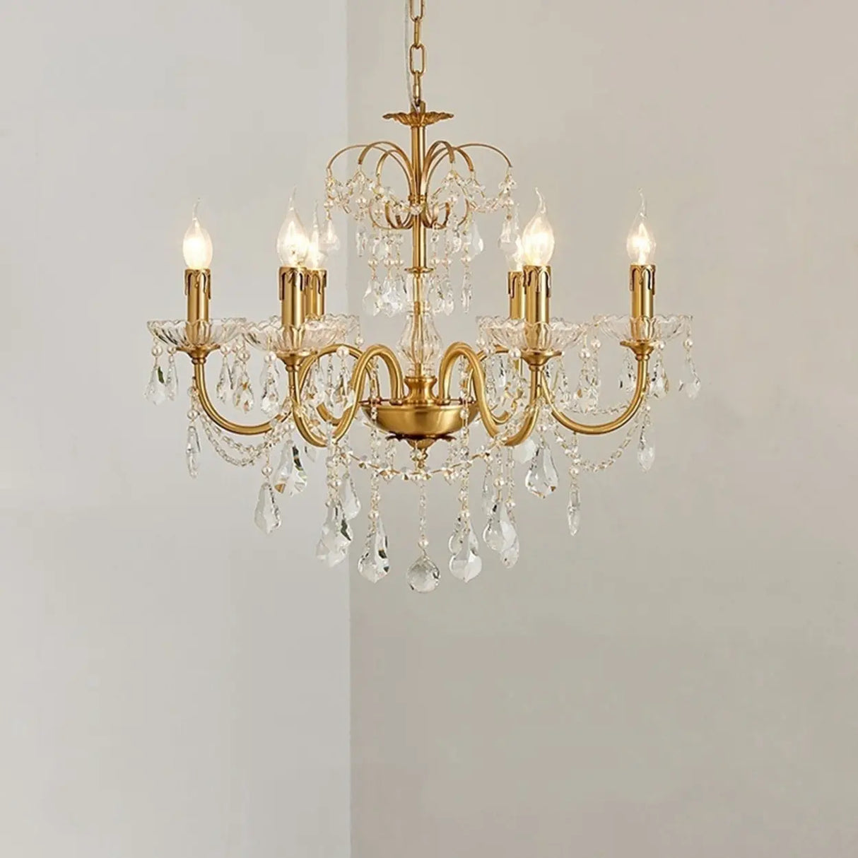 Classic Elegant Candle Gold Clear Crystal Bedroom Chandelier Image - 1
