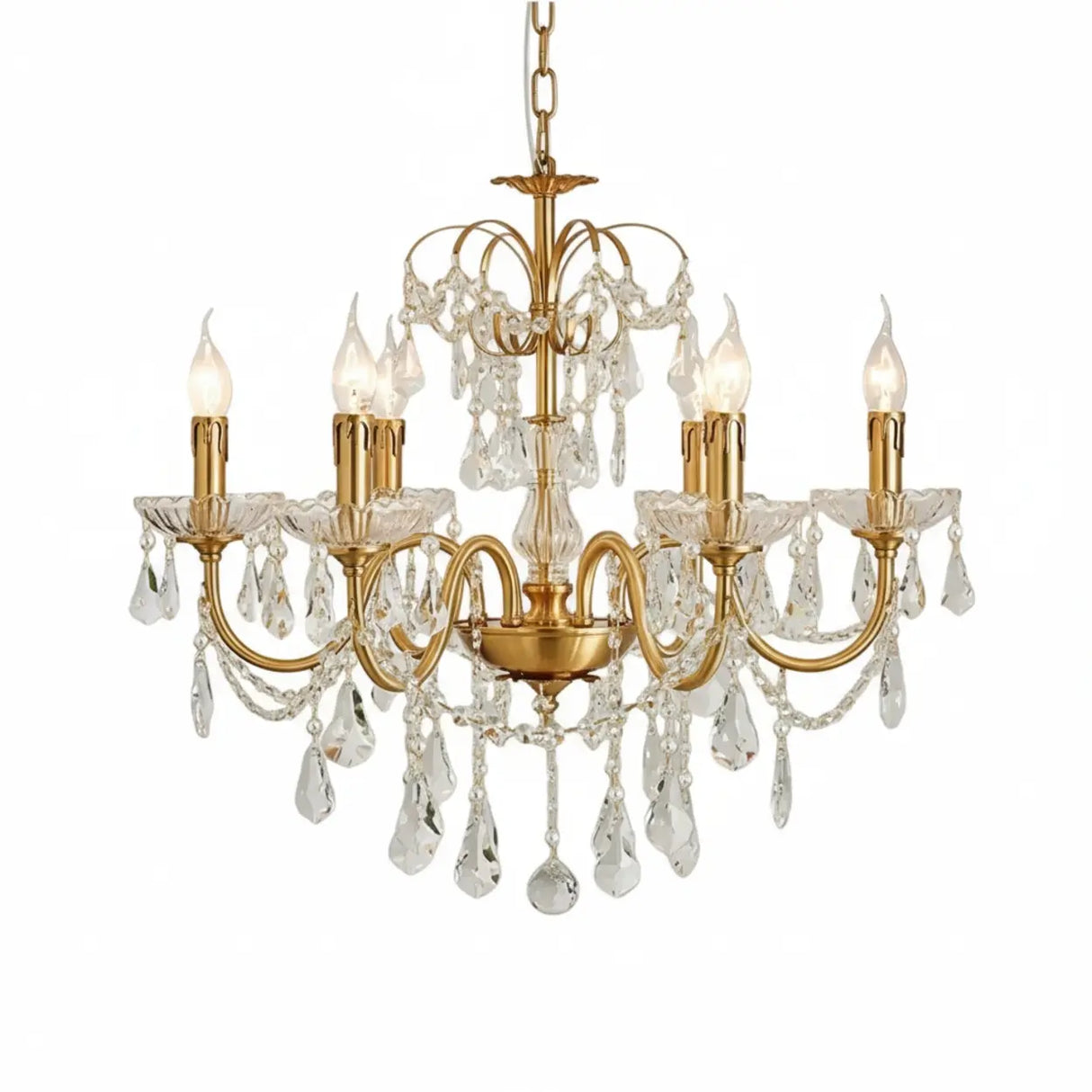 Classic Elegant Candle Gold Clear Crystal Bedroom Chandelier Image - 3