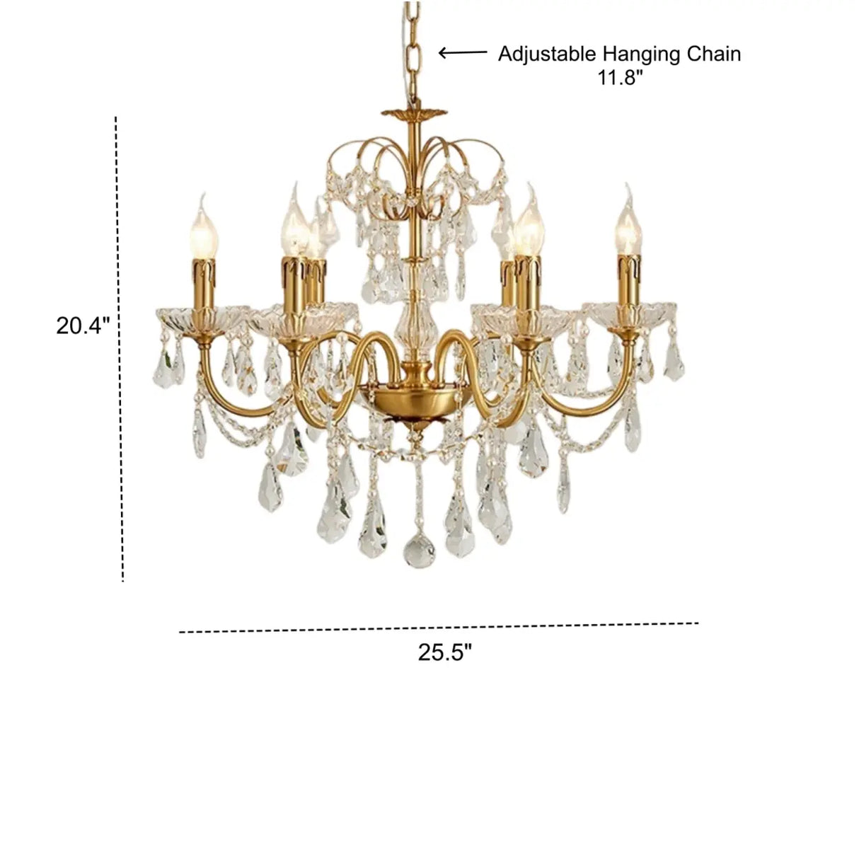 Classic Elegant Candle Gold Clear Crystal Bedroom Chandelier