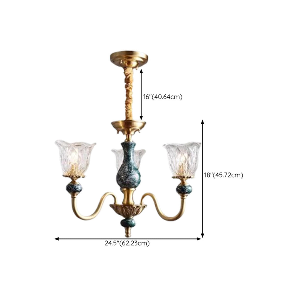 Classic Elegant Gold and Green Floral Glass Chandelier