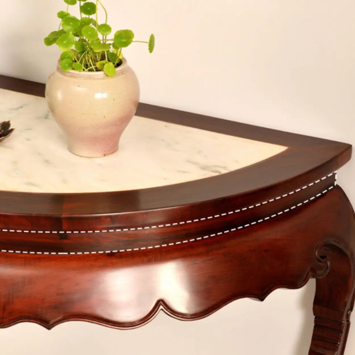 Classic Entryway Half Moon Wood Mahogany Console Table Image - 11