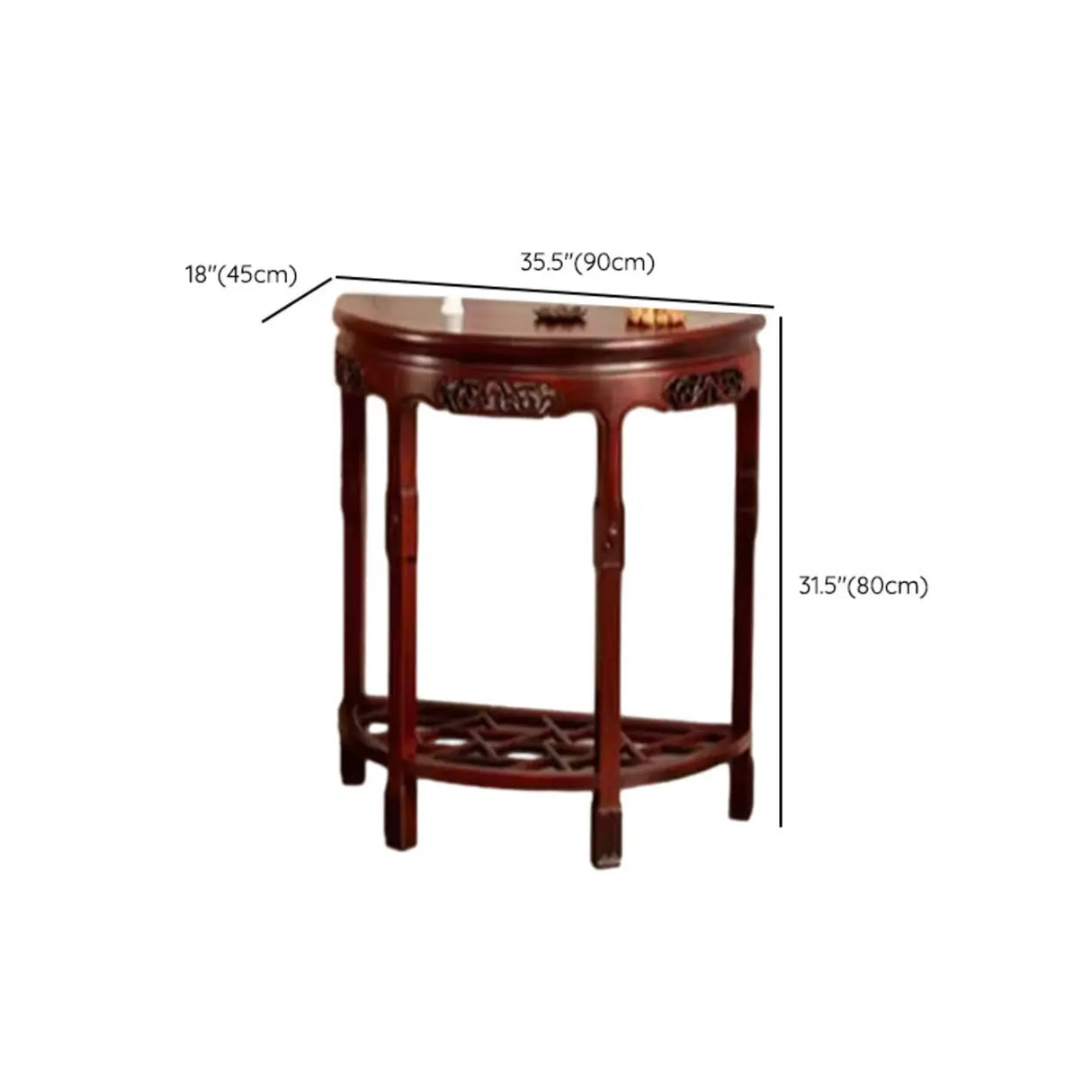 Classic Entryway Half Moon Wood Mahogany Console Table Image - 19