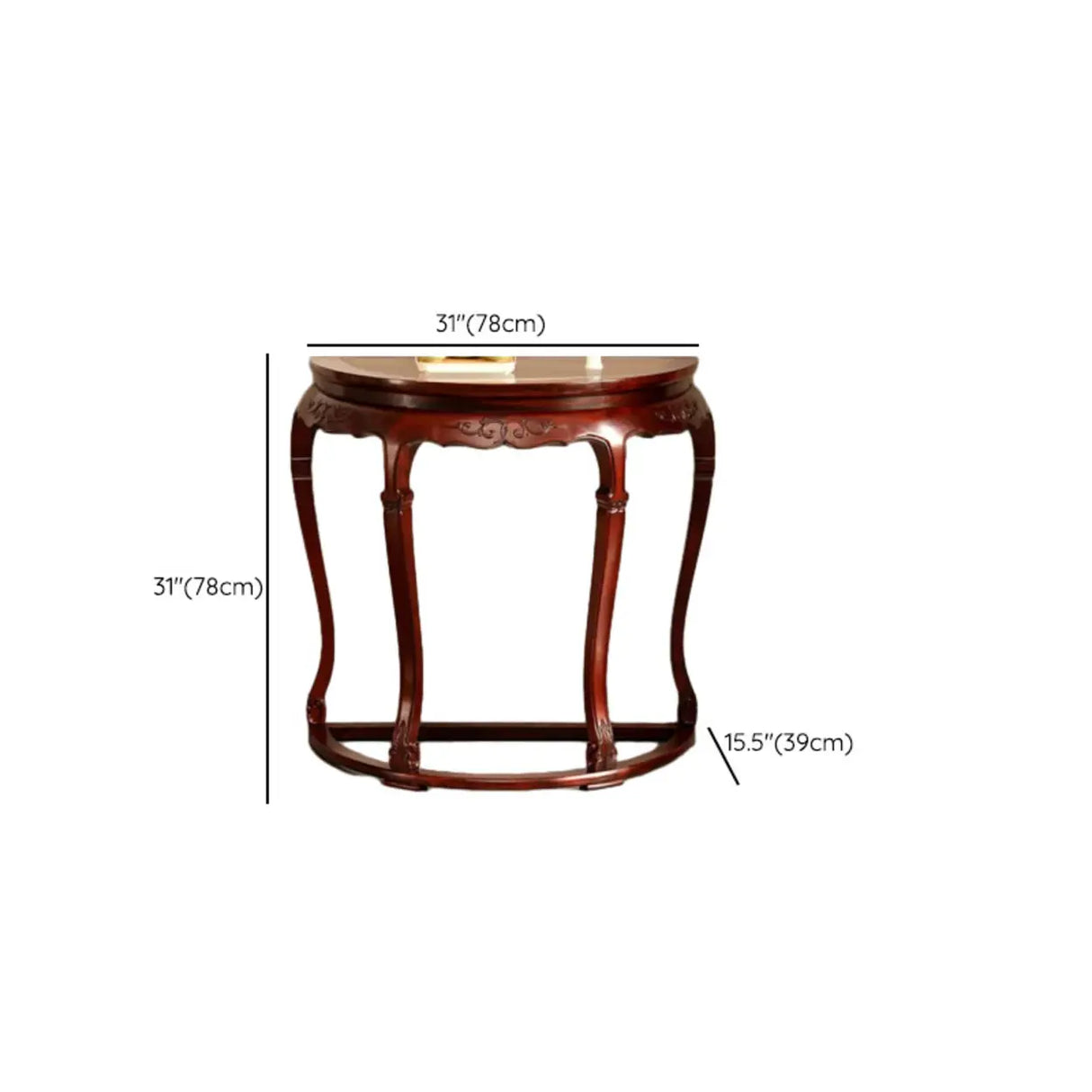 Classic Entryway Half Moon Wood Mahogany Console Table Image - 20