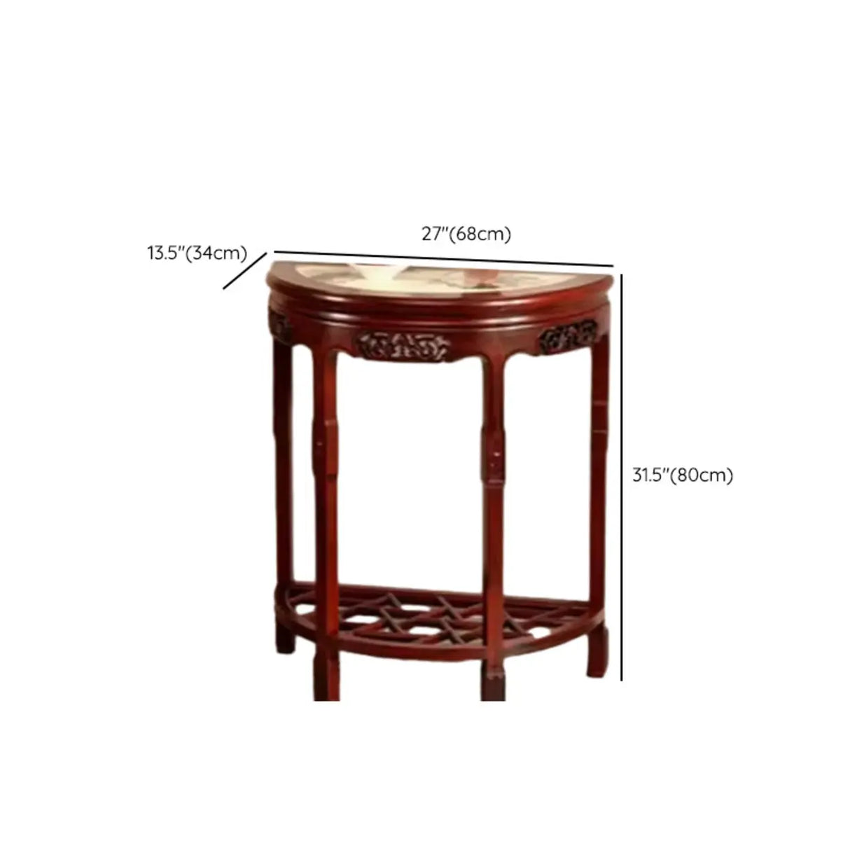 Classic Entryway Half Moon Wood Mahogany Console Table Image - 22