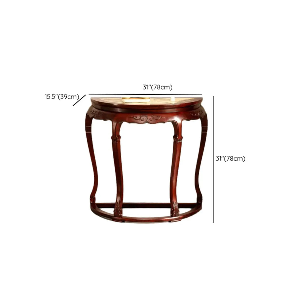 Classic Entryway Half Moon Wood Mahogany Console Table Image - 25