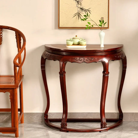 Classic Entryway Half Moon Wood Mahogany Console Table Image - 2