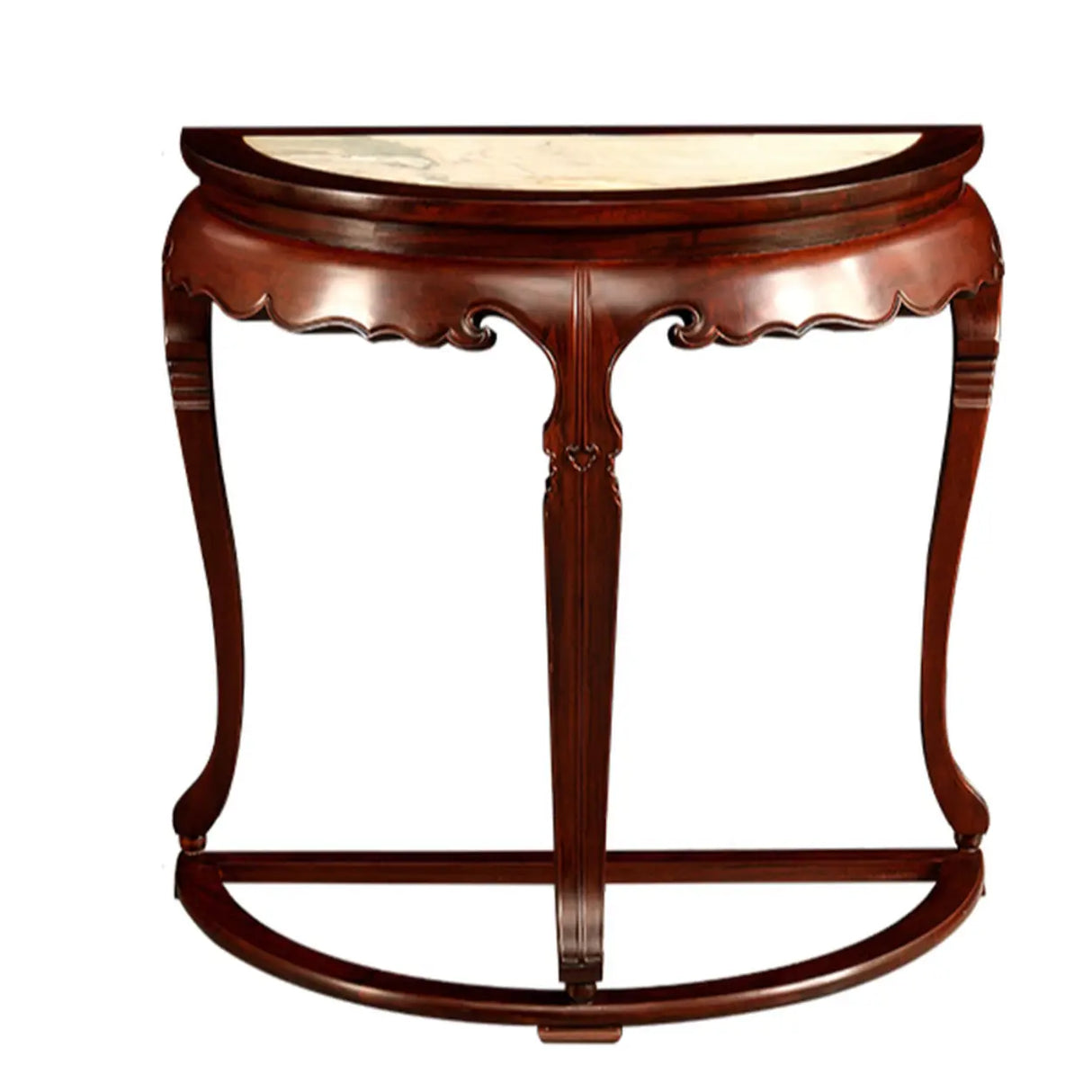 Classic Entryway Half Moon Wood Mahogany Console Table Image - 7
