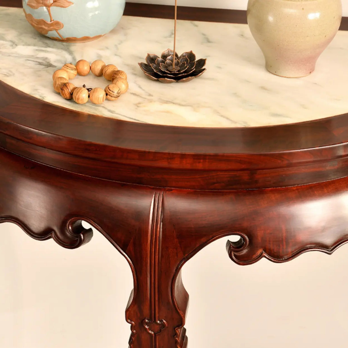 Classic Entryway Half Moon Wood Mahogany Console Table Image - 9